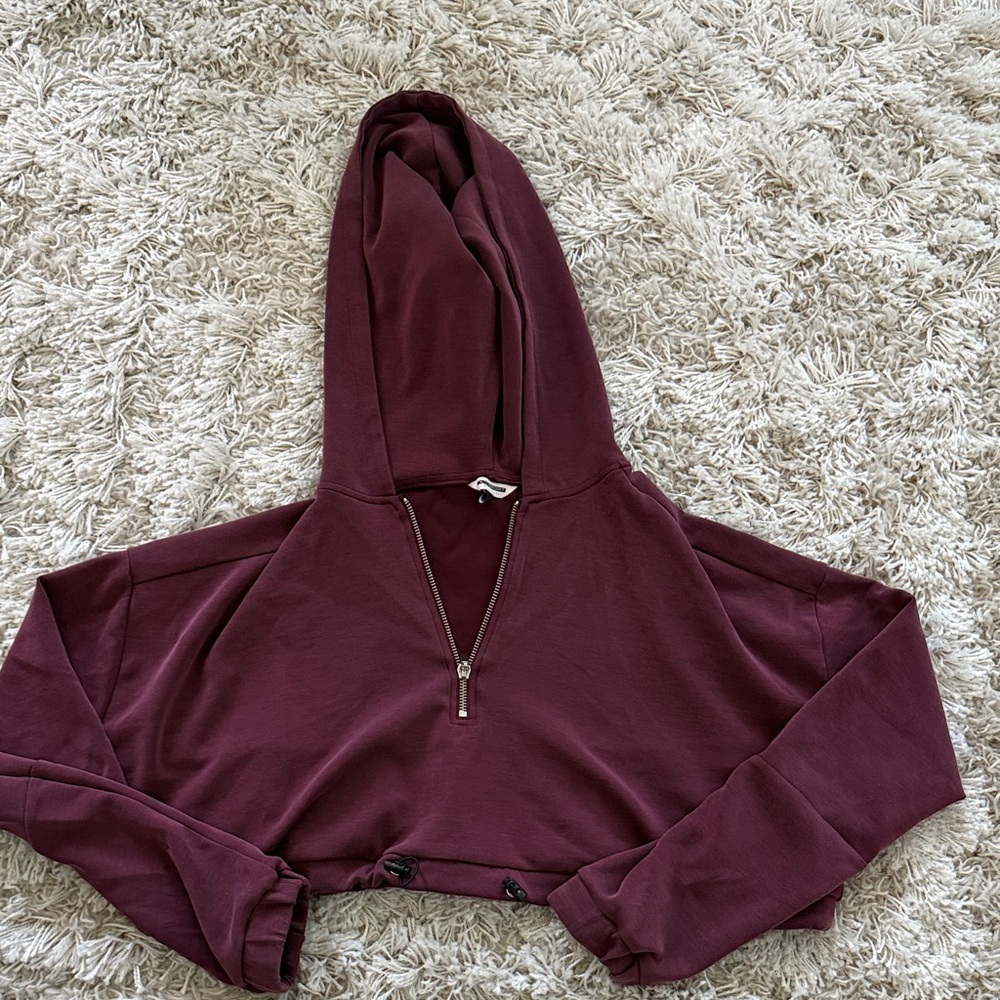 Burgundy Half Zip Hoodie Pullover Lightweight Fleece Athleisure Sweatshirt